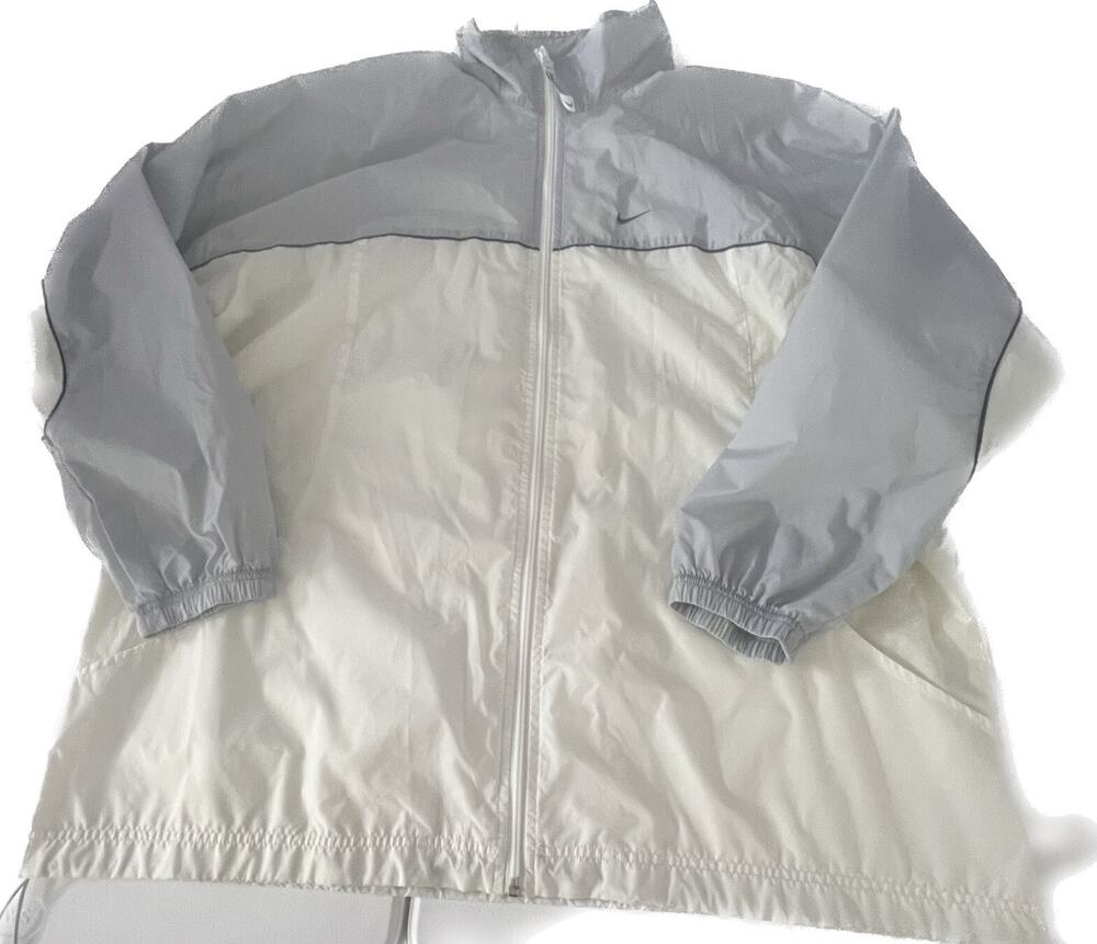 Vintage Y2K NIKE Mens XL Nylon Jacket Windbreaker Full Zip Gray White